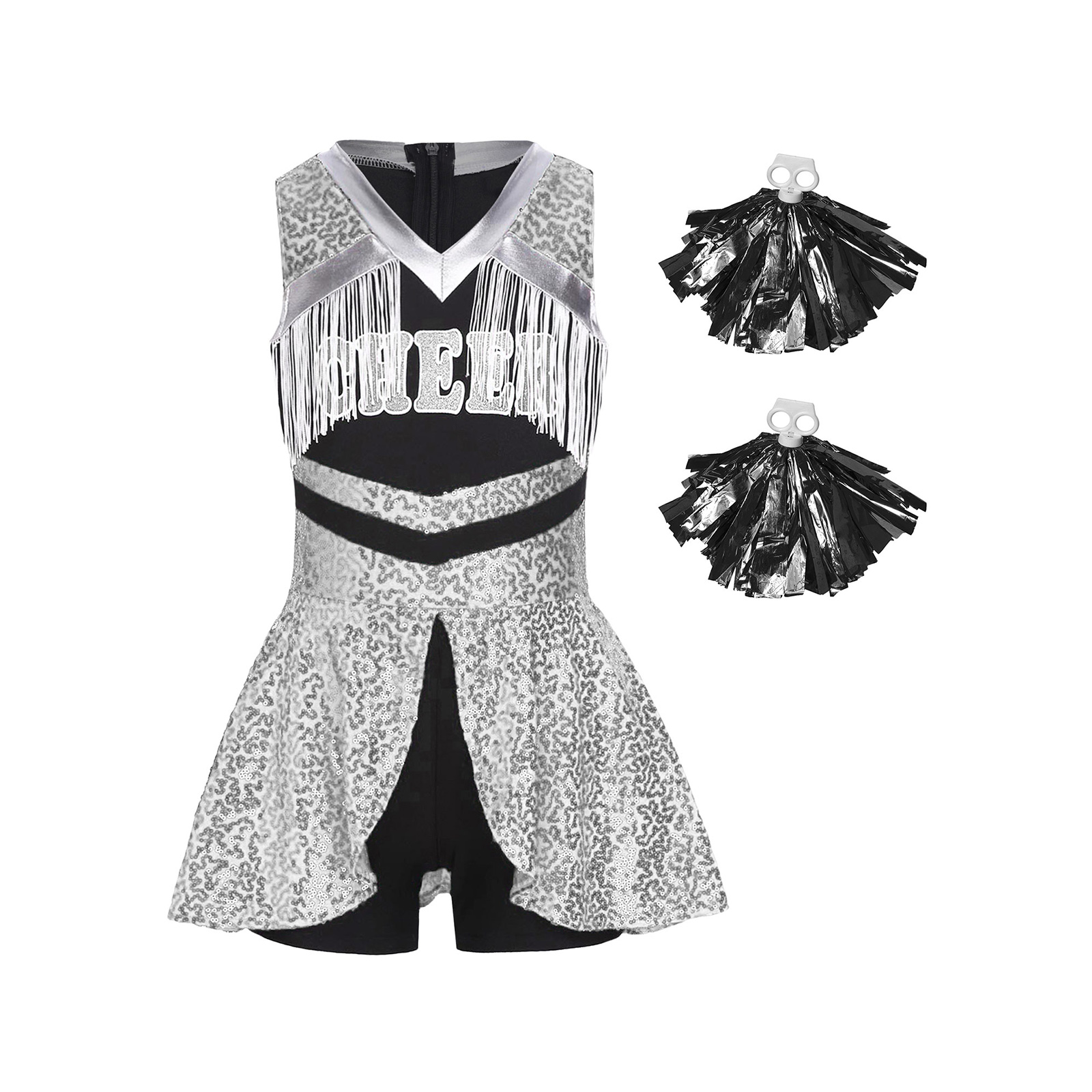 Sleeveless Jumpsuit - Girls Shiny Sequins Cheerleading Uniform Halloween