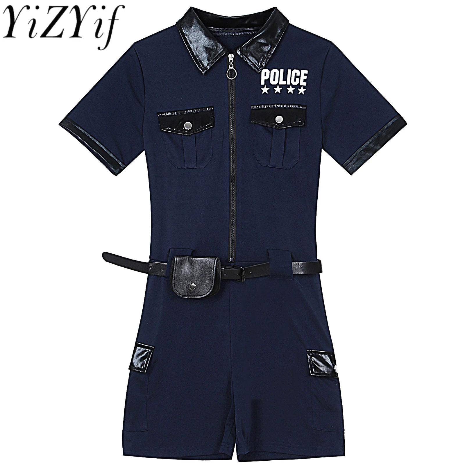 Sleeveless Jumpsuit - Women Carnival Cop Police Officer Cosplay