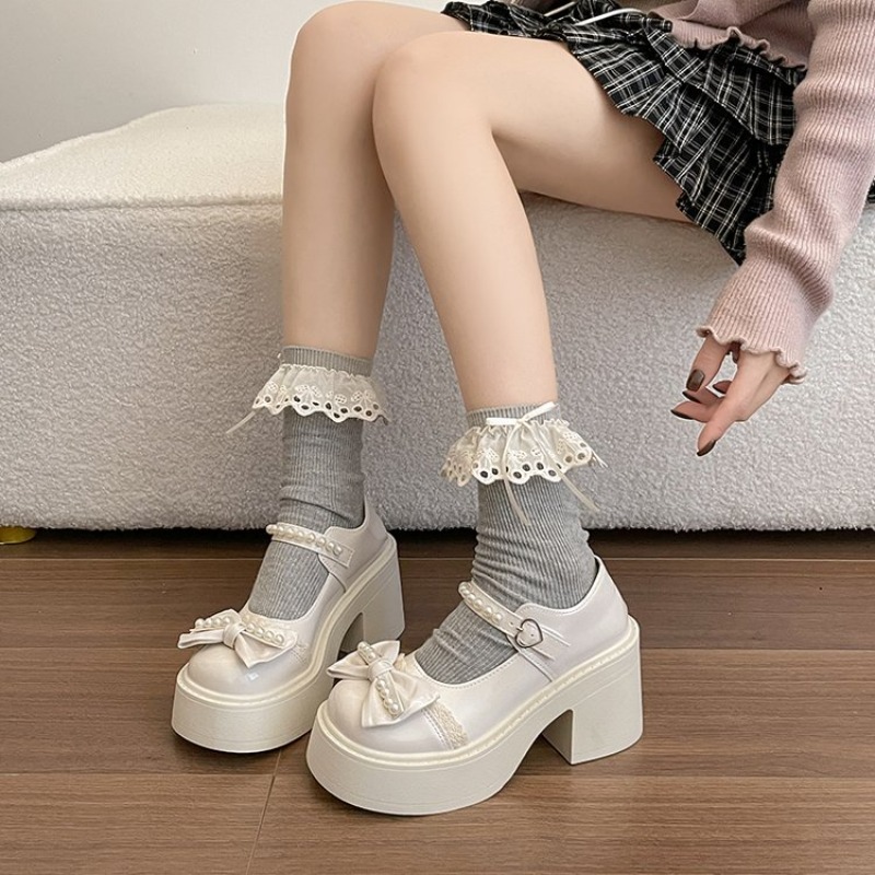 Women'S Fashion Kilt - Retro Pearl Bow Knot Thick Bottom