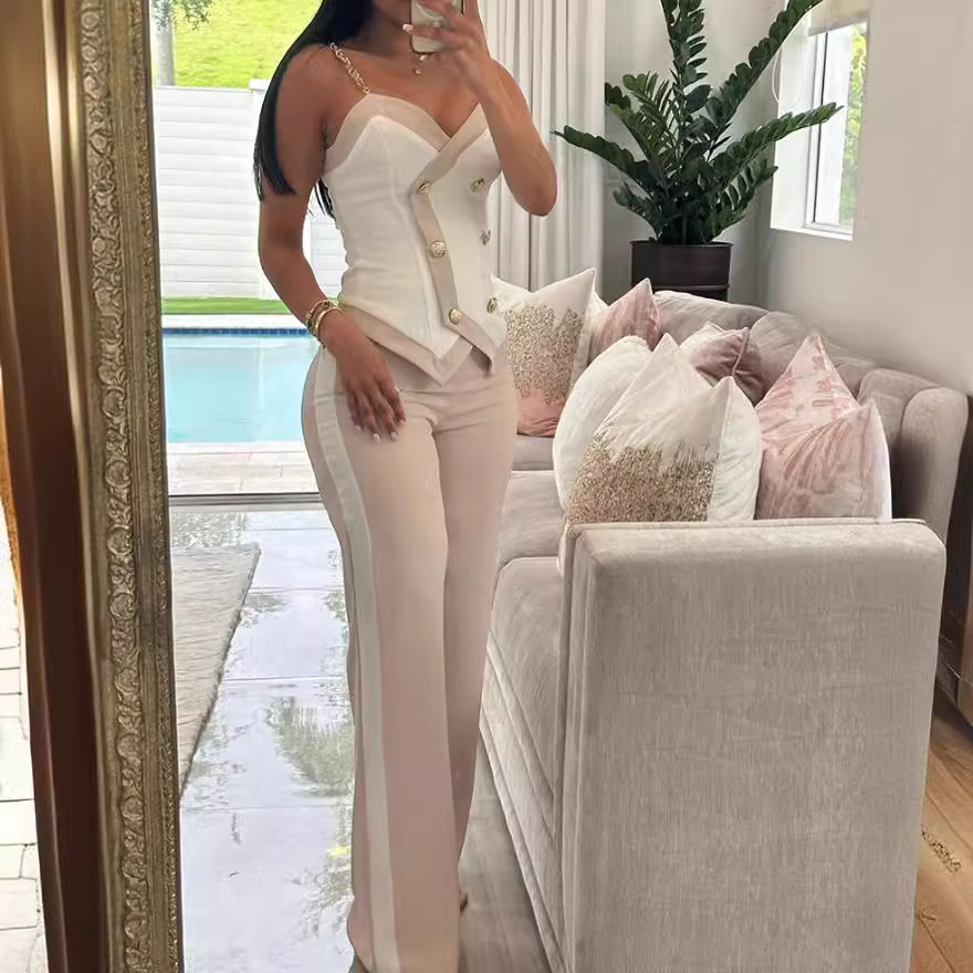 Women Side Striped Work Suit S - Lace Trim Cami 评论和价格
