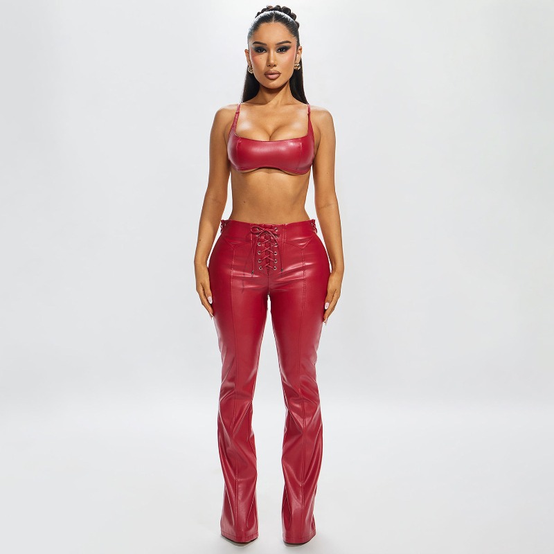 Women Fashion PU Leather 2 Pie - Lace Trim Cami 评论和价格