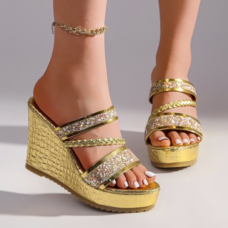 Women Shiny Sequin Wedge High  - Women'S Fashion Trends 评论和价格