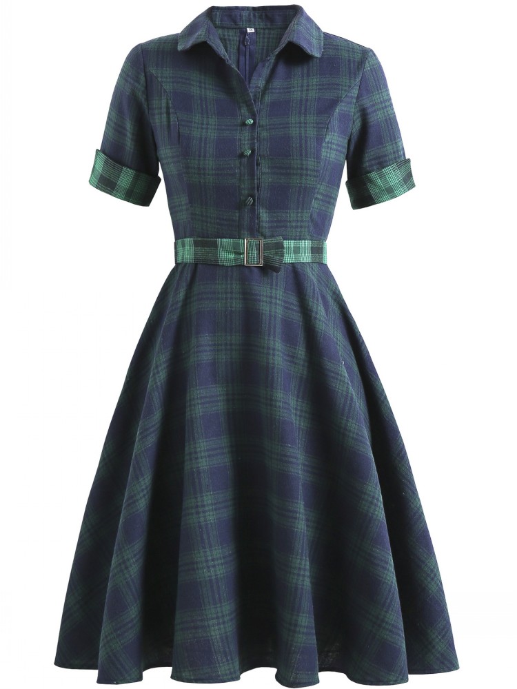 Women Pin Up Lattice Print Cas - Women'S Fashion Of The 50S 评论和价格