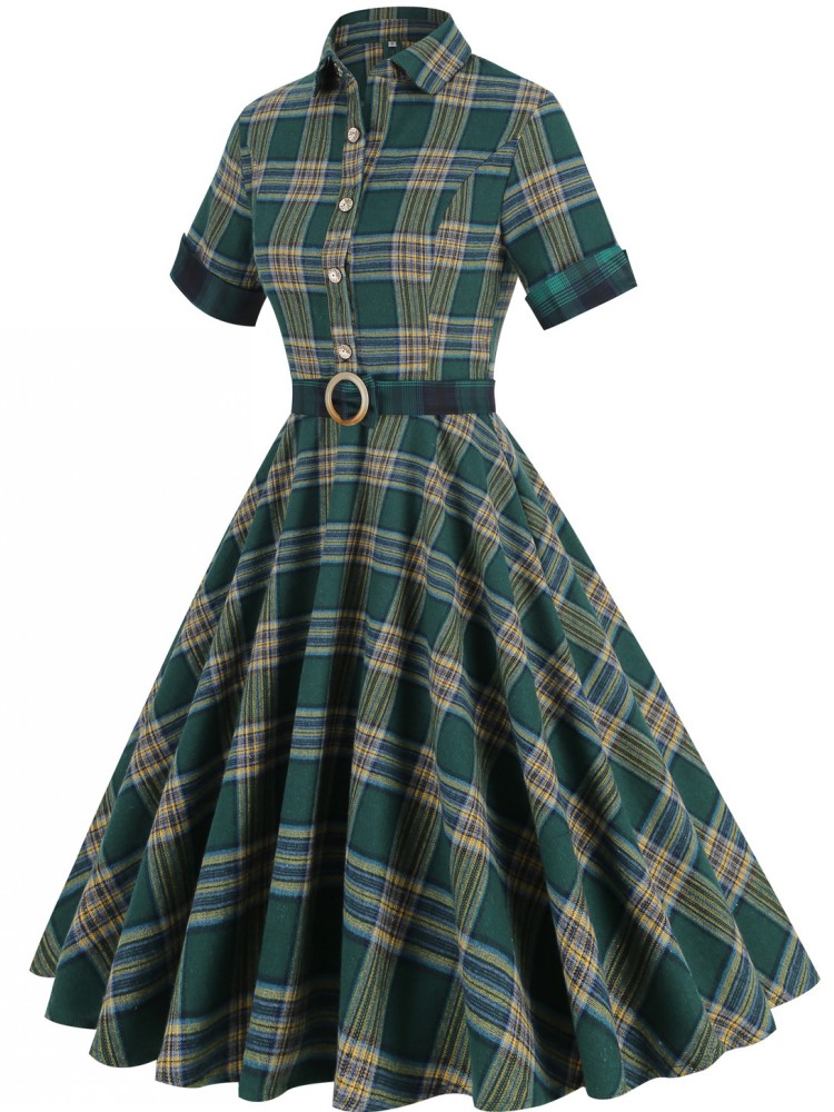 Women Pin Up Lattice Print Cas - Women'S Fashion Of The 50S 评论和价格