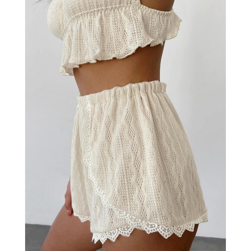 Lace Trim Ruffle Hem Cable Tex - Lace Trim Cami 评论和价格