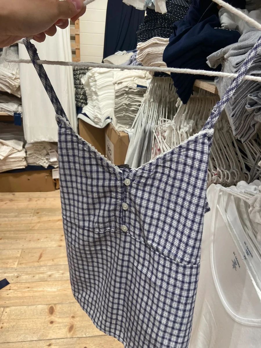 Navy Plaid Tank Shorts 2 Piece - Lace Trim Cami 评论和价格