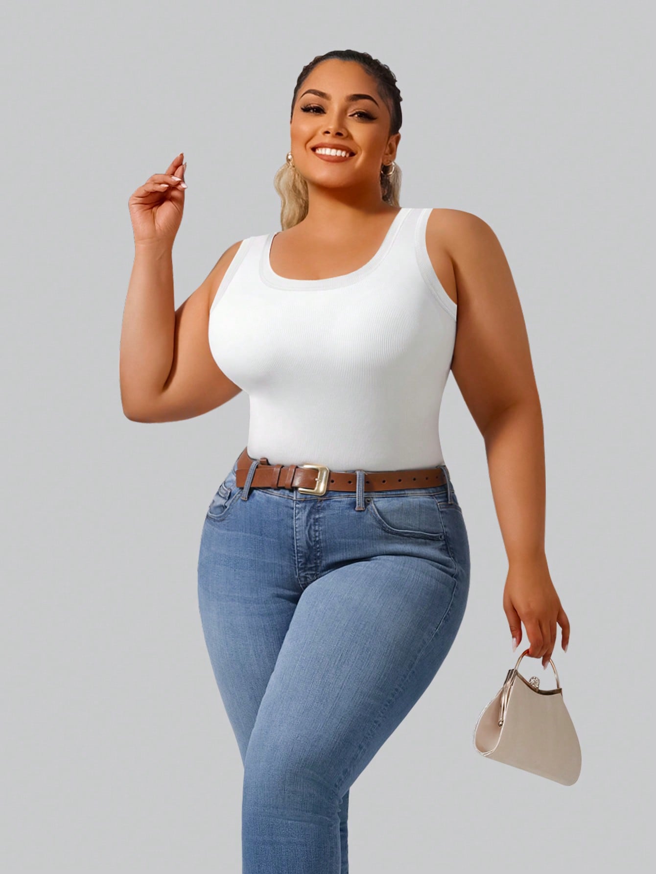 Plus Size Women's Solid Ribbed - Lace Trim Cami 评论和价格