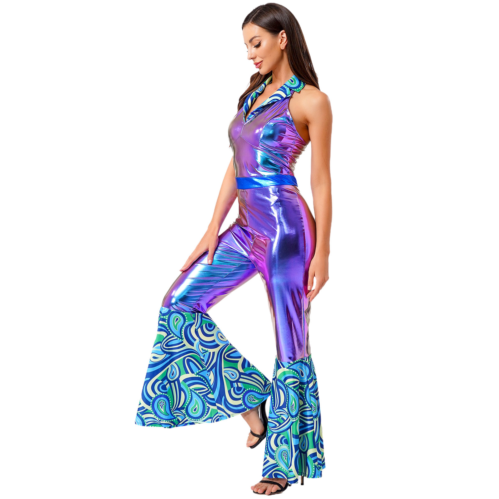 Women 70s 80s Disco Vintage Ju - Sleeveless Jumpsuit 评论和价格