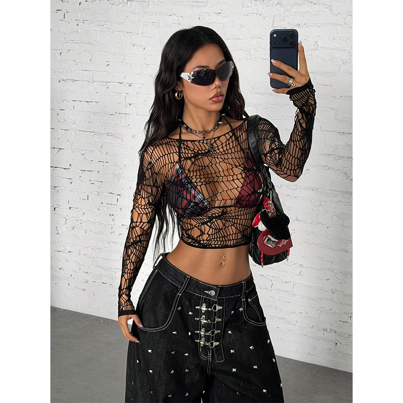 Women Top Long Sleeves See Thr - Trend Women Fashion 评论和价格