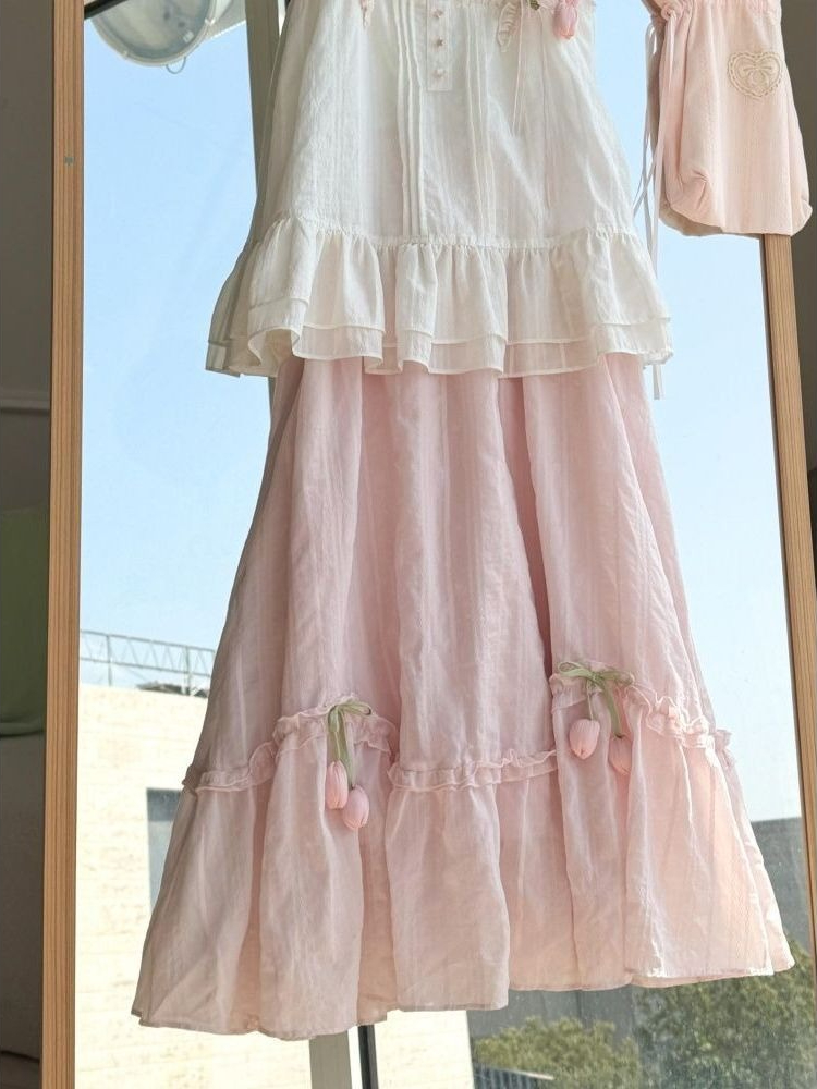 Sweet Kawaii Ruffle Trim Tulip - Lace Trim Cami 评论和价格
